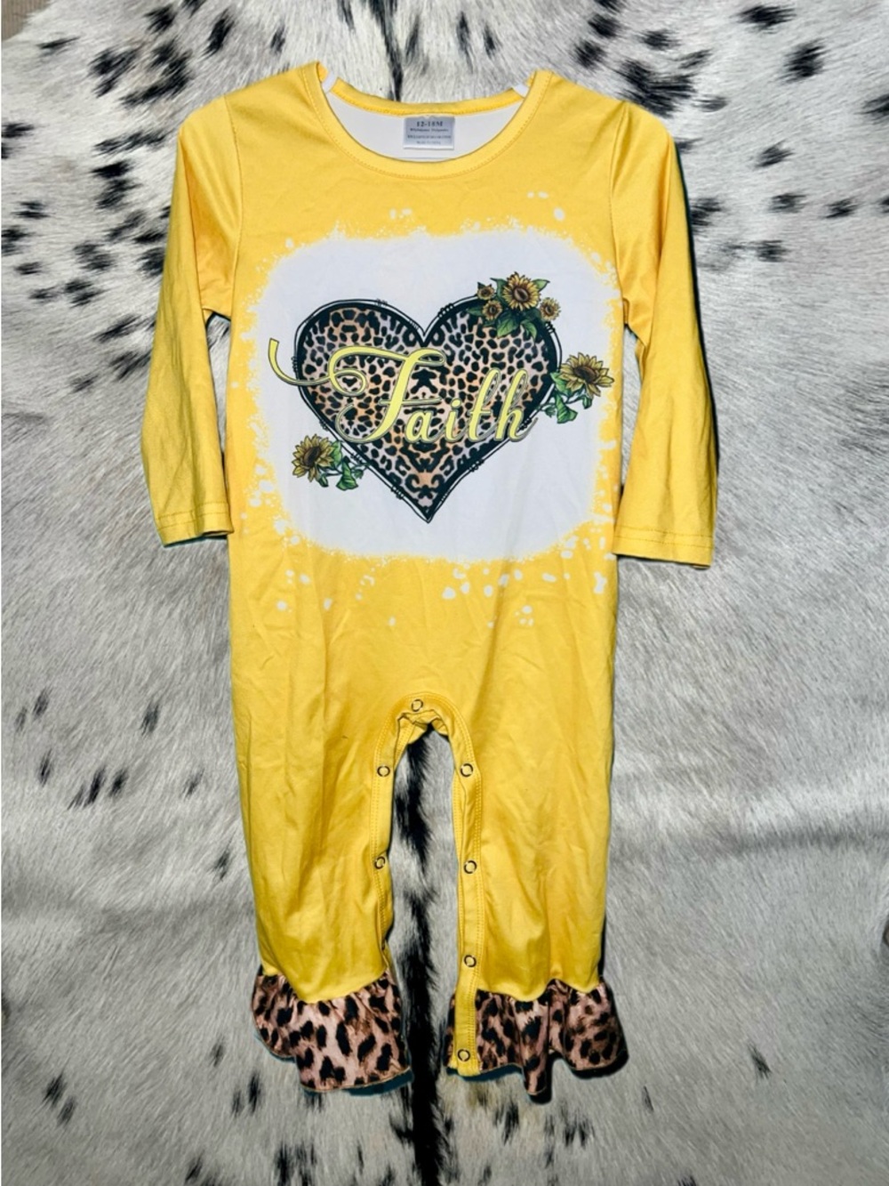 Faith Leopard Heart Yellow One-Piece Romper 2T